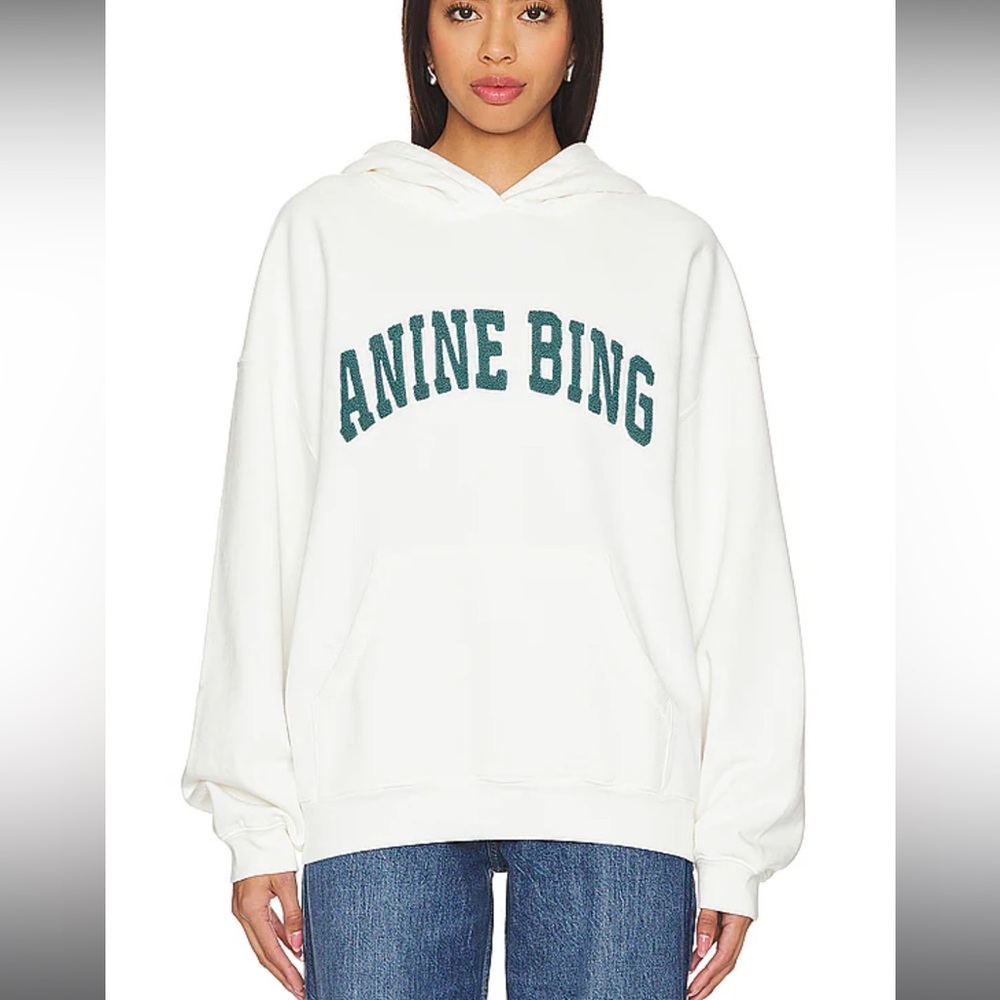 Anine Bing Harvey Sweatshirt in Ivory & Dark Sage